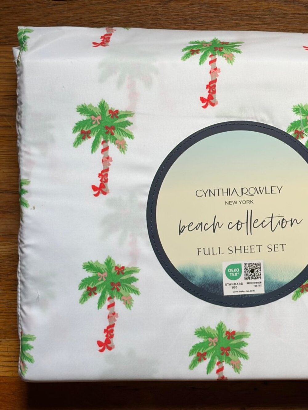 NEW Cynthia Rowley Christmas Lights Palms Trees Full Size Sheet Set